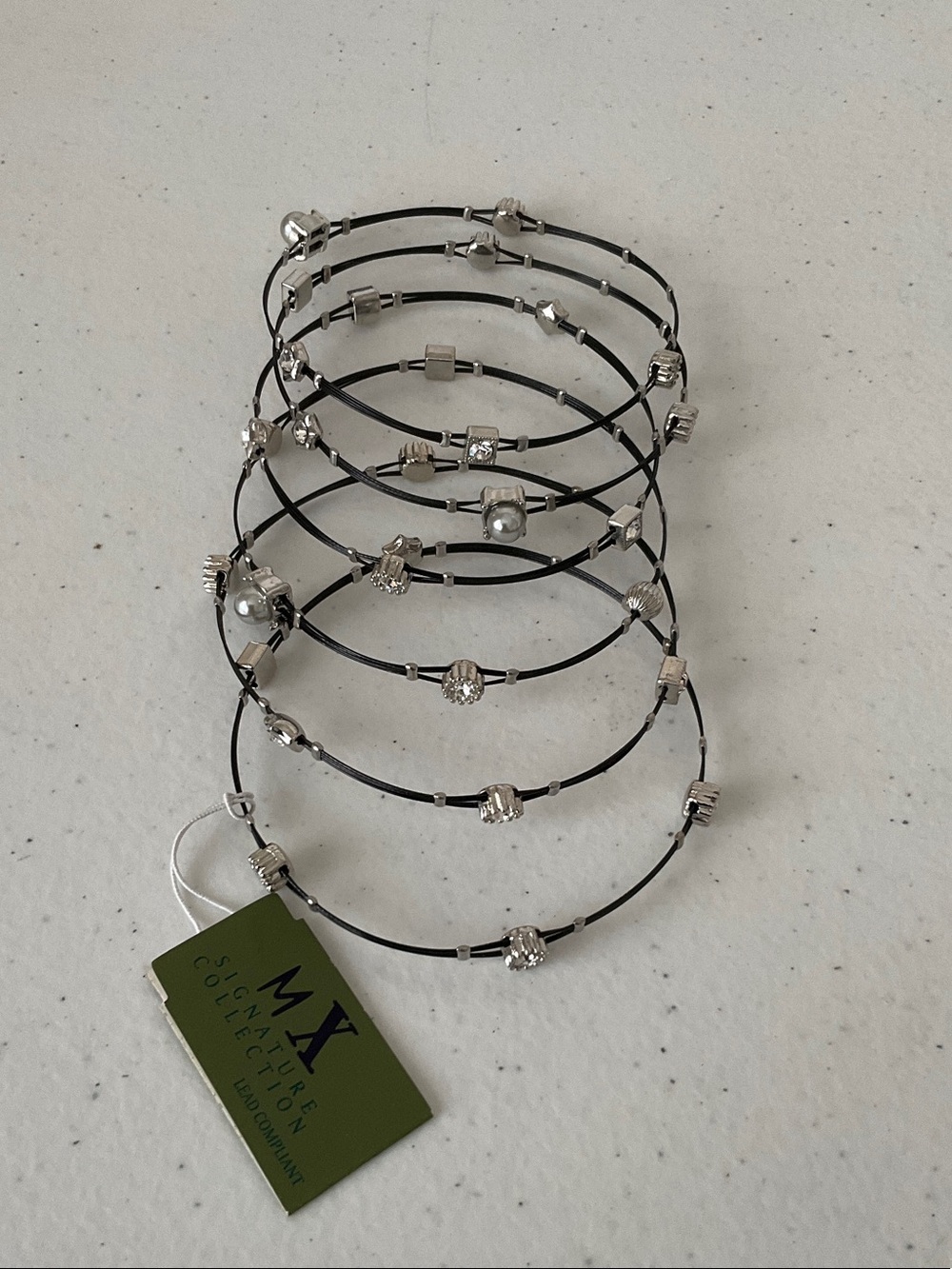 MX Signature Collection Black Cord Bracelet Stack with Silver Accents